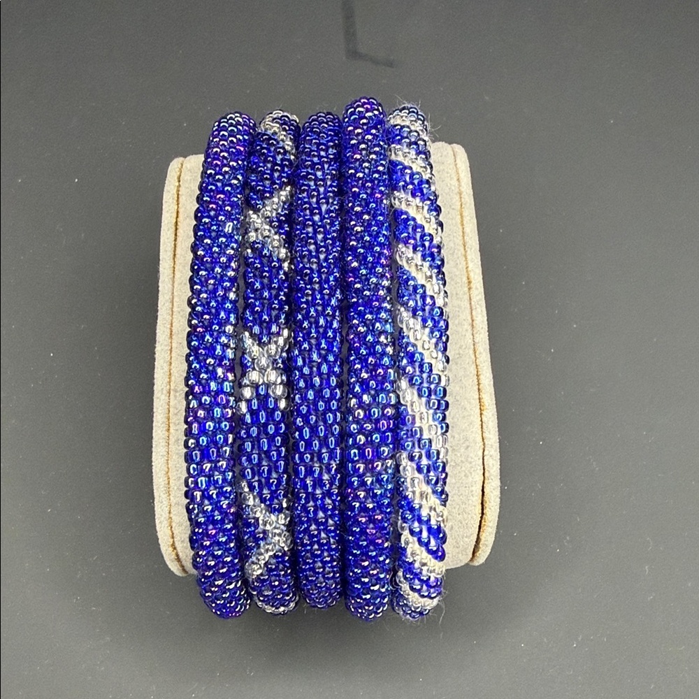 Sashka Co. Set of 5 Elegant Blue Hand Beaded Bracelet Set